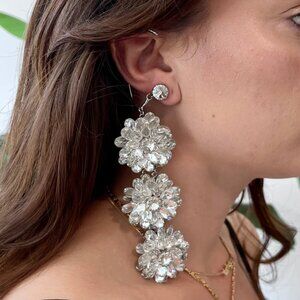 Tom Ford Oversized Crystal Flower Drop Clip Earrings